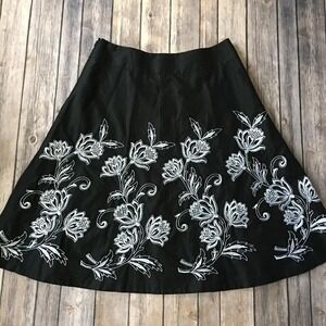Ann Taylor LOFT Skirt‎ Womens 4P SP White Floral Embroidered Boho A Line Cotton
